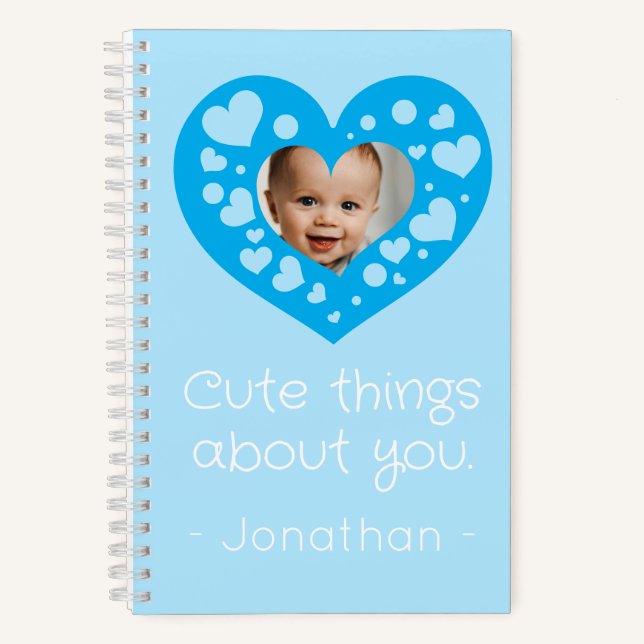 Cuaderno Marco de foto de bebé niño con corazón azul bonito (Anverso)