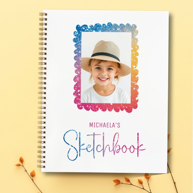 Cuaderno Marco de foto de niña con brillo de arcoíris lindo (Subido por el creador)