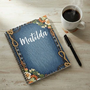 Cuaderno Marco de mezclilla personalizado y flores