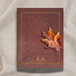 Cuaderno Marco de oro con aspecto de cuero Hoja de otoño ro