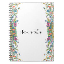 Cuaderno Marco de pavos reales con flores acuarelas