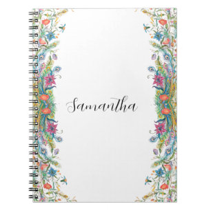 Cuaderno Marco de pavos reales con flores acuarelas