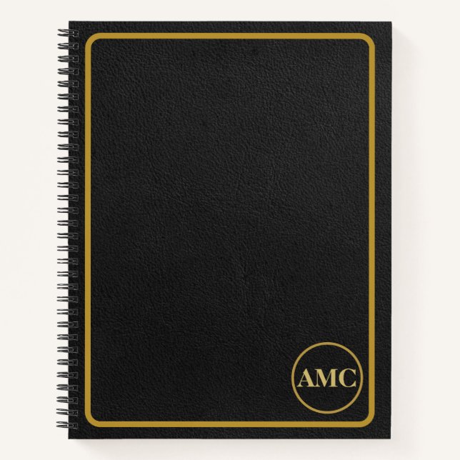 Cuaderno Marco dorado de cuero negro (Anverso)