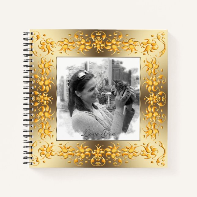 Cuaderno marco dorado floral retro. texto. (Anverso)