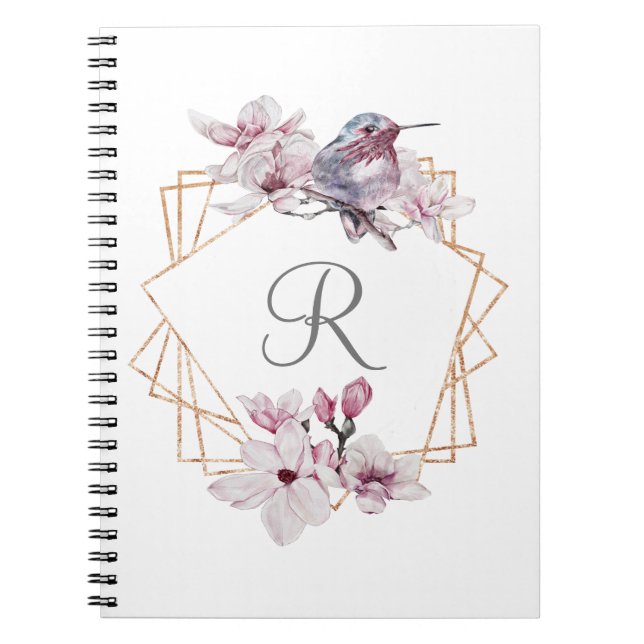 Cuaderno Marco dorado Monograma rosa blanco Magnolias (Frente)