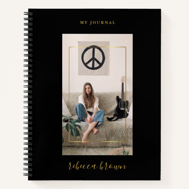 Cuaderno Marco dorado negro moderno y personalizado (Anverso)