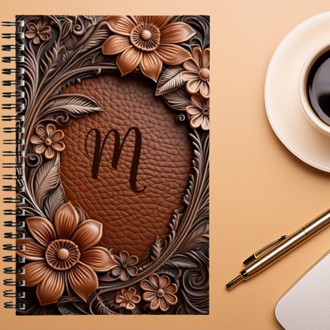 Cuaderno Marco floral 3D con relieve de cuero monograma (Subido por el creador)