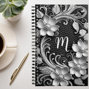Cuaderno Marco floral 3D en relieve con aspecto de cuero mo