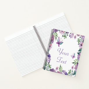 Cuaderno Marco floral de mariposa púrpura