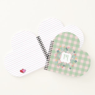 Cuaderno Marco floral monograma   Plaid de Búfalo Verde de 