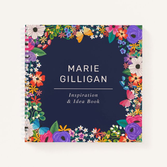 Cuaderno Marco floral vibrante con mariposas (Anverso)