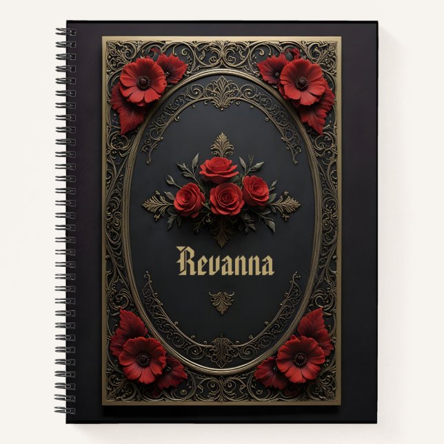 Cuaderno Marco gótico con flores rojas (Anverso)
