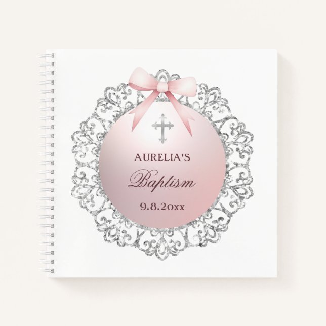 Cuaderno Marco plateado Bow Baptism Square Guest Book (Anverso)