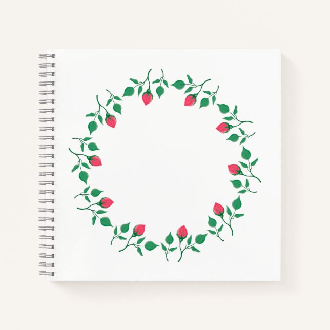 Cuaderno Marco redondo floral con flores rosadas (Anverso)
