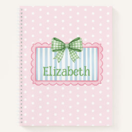 Cuaderno Marco rosa y azul con lazo de gingham verde