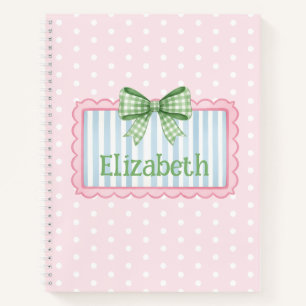 Cuaderno Marco rosa y azul con lazo de gingham verde