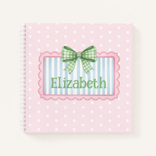 Cuaderno Marco rosa y azul con lazo de gingham verde