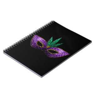 Cuaderno Mardi Gras Mask Morple Green Gold Sparkings negro