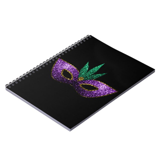 Cuaderno Mardi Gras Mask Morple Green Gold Sparkings negro (Lado Izquierdo)