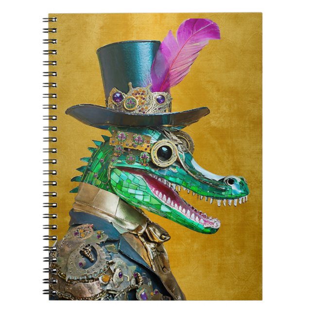 Cuaderno Mardi Gras Steampunk Fiesta Animal Alligator (Frente)