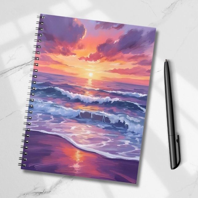 Cuaderno Marea Violeta | Olas del Océano con Puesta del Sol (Subido por el creador)