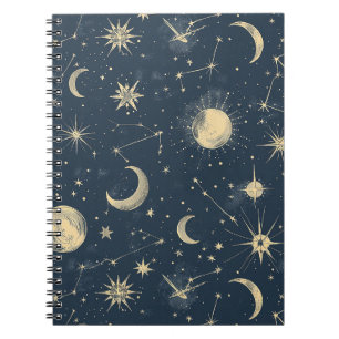Cuaderno Marfil Antiguo Mapa Celeste de la Luna Estrellas N