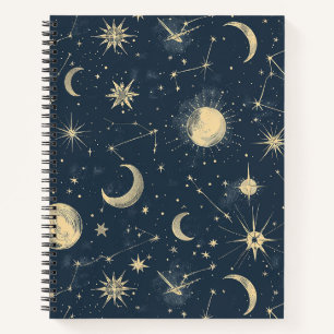 Cuaderno Marfil Antiguo Mapa Celeste de la Luna Estrellas N