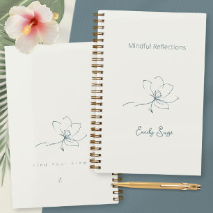 Cuaderno Marfil Zen Yoga Línea de Arte Floral Azul Costero 