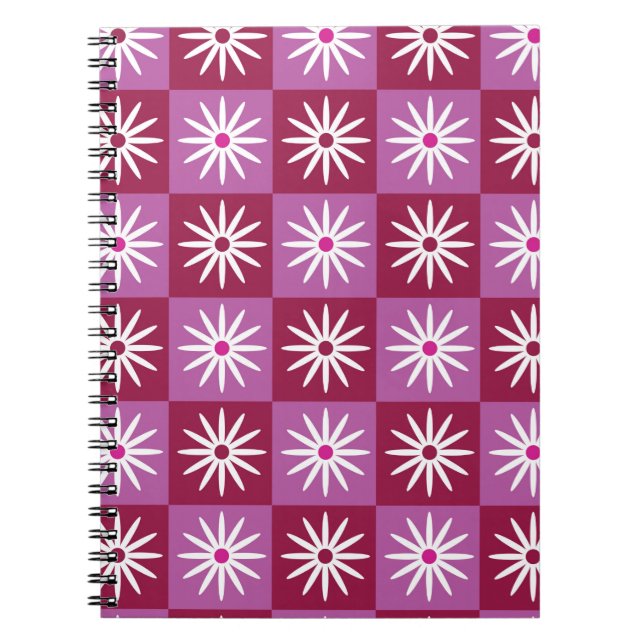 Cuaderno Margarita blanca sobre tablero de ajedrez de patró (Frente)