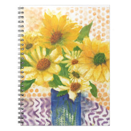 Cuaderno margaritas amarillas en jarrón azul