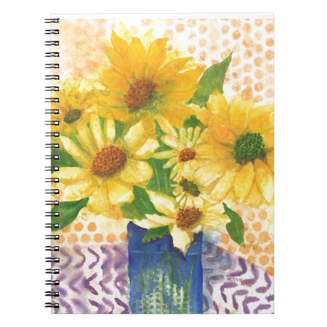 Cuaderno margaritas amarillas en jarrón azul (Frente)