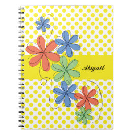 Cuaderno Margaritas coloridas, lunares amarillos,