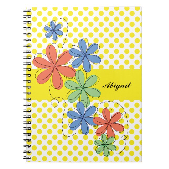 Cuaderno Margaritas coloridas, lunares amarillos, (Frente)