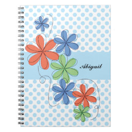 Cuaderno Margaritas coloridas, lunares azules,