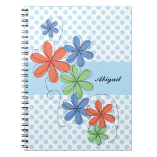 Cuaderno Margaritas coloridas, lunares azules,