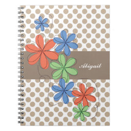 Cuaderno Margaritas coloridas, lunares marrones,