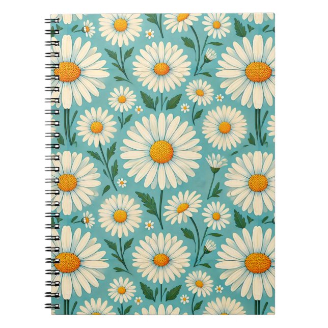 Cuaderno Margaritas sobre un fondo azul suave (Frente)