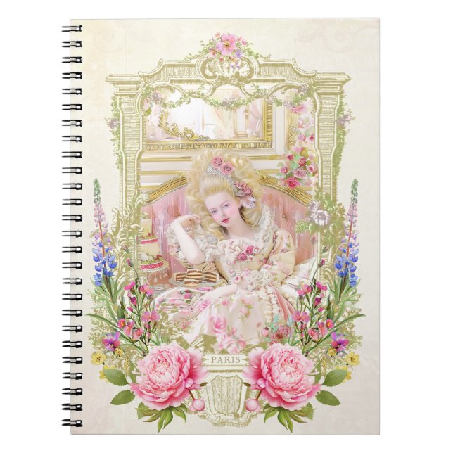 Cuaderno Marie Antoinette,French,Paris,portrait,roses メモ帳 (Frente)