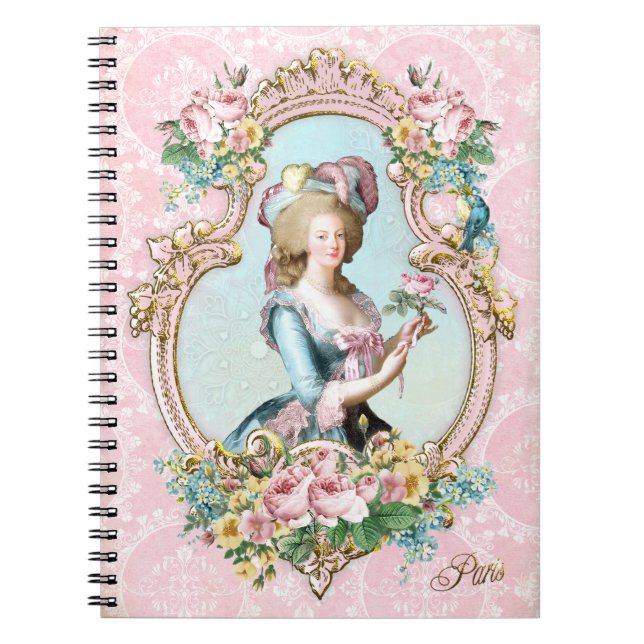 Cuaderno Marie Antoinette,French,Paris,portrait,roses メモ帳 (Frente)