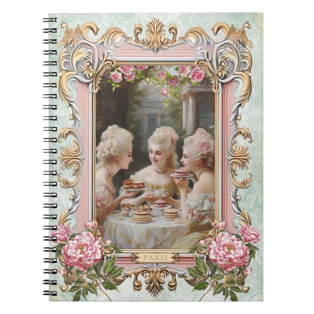 Cuaderno Marie Antoinette,French,Paris,tea,cake,rose ノート (Frente)