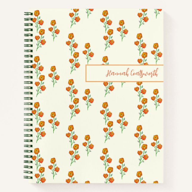 Cuaderno Marigolds Naranja Floral Botánica (Anverso)