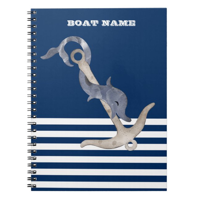 Cuaderno Marinero Nautical Anchor Dolphin Nave con tiras az (Frente)