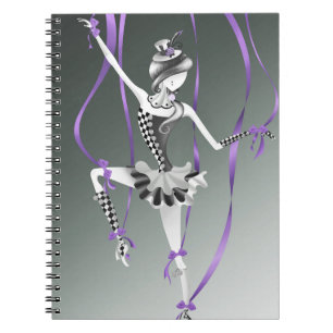 Cuaderno Marioneta de bailarina extravagante con cintas púr