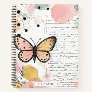 Cuaderno Mariposa acuarela rosa dorado arte boho naturaleza