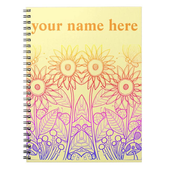 Cuaderno Mariposa Arcoiris Ombre y Ladybugs (Frente)