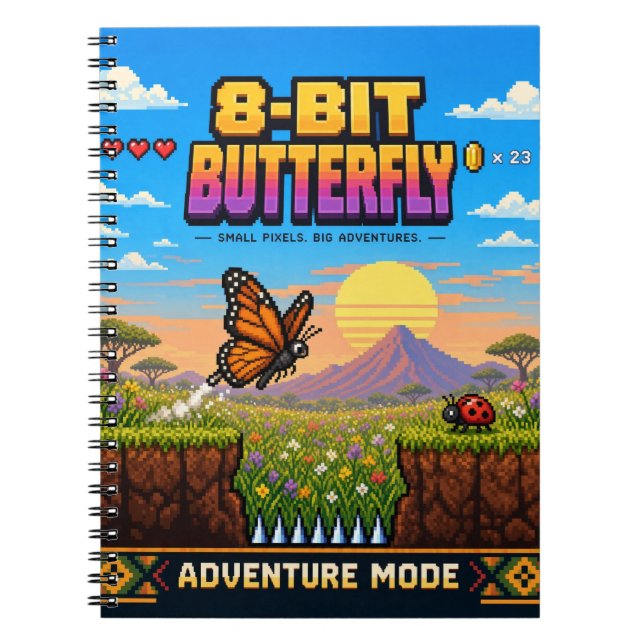 Cuaderno Mariposa, arte de píxeles retro de 8 bits (Frente)