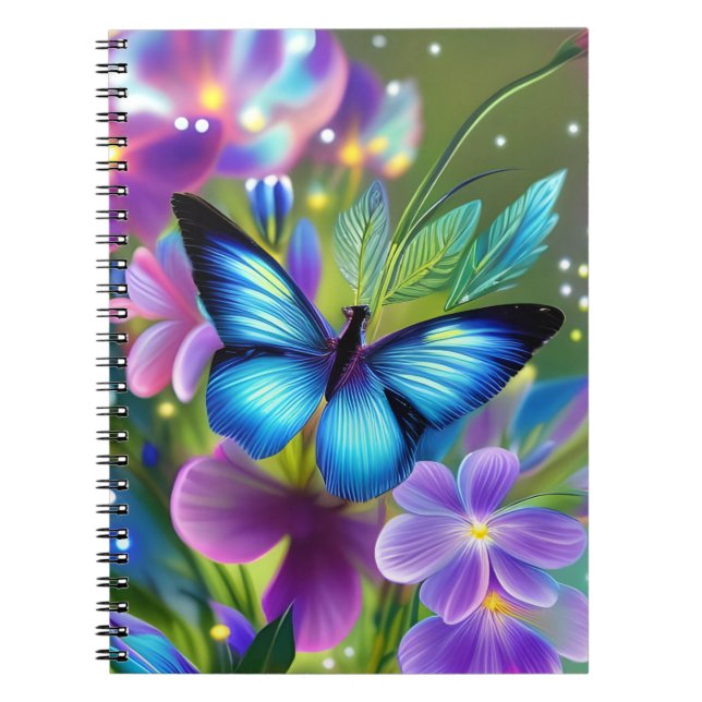 Cuaderno Mariposa azul brillante en el Jardín de los Hados (Frente)