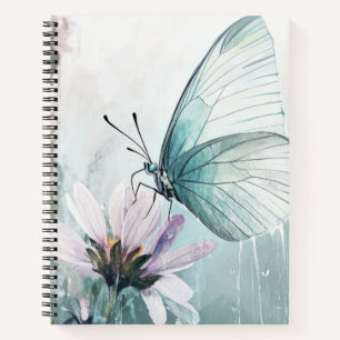 Cuaderno Mariposa azul verde menta Floral Pastel Suave