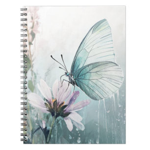 Cuaderno Mariposa azul verde menta Floral Pastel Suave