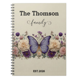 Cuaderno Mariposa Azul Vintage con Floral para Familia